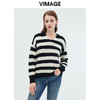 VIMAGE纬漫纪秋季新款100%棉羊毛撞色条纹显瘦百搭基础简约针织衫VC2301210 商品缩略图0