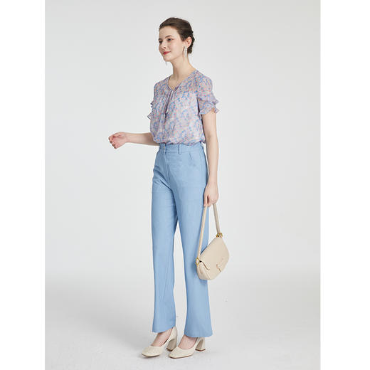 司歌雪纺荷叶V领显瘦上衣T881274 商品图5