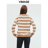 VIMAGE纬漫纪秋季新款100%棉羊毛撞色条纹显瘦百搭基础简约针织衫VC2301210 商品缩略图9