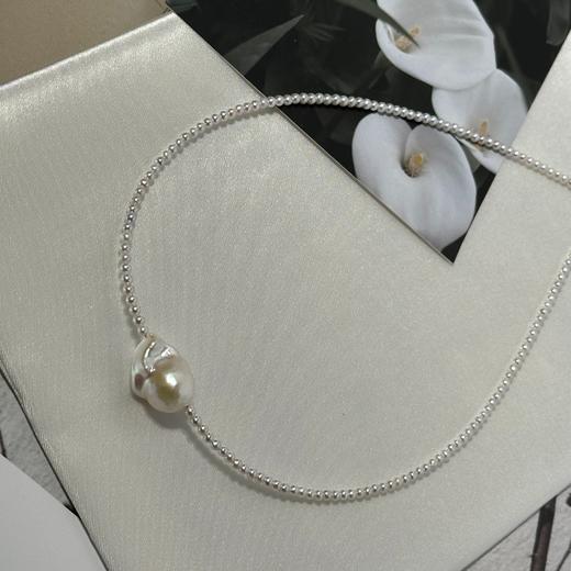 甄珠贝 淡水大巴项链 约13mm+2-3mm精品mini ji光珍珠项链 商品图5