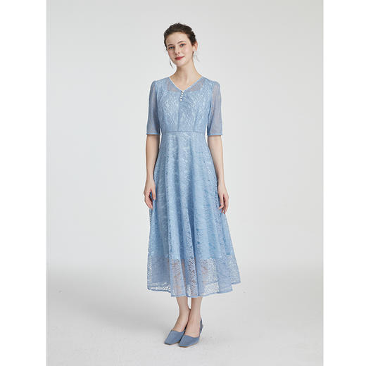 司歌蕾丝显瘦V领中袖长裙连衣裙A881260 商品图4