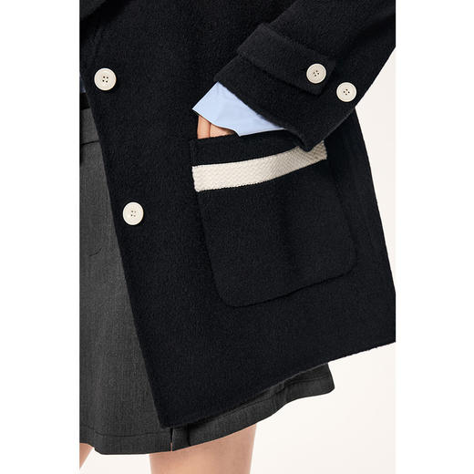 【严选】诗凡黎冬学院风海军领设计撞色边设计双面呢大衣SE9170091 商品图3