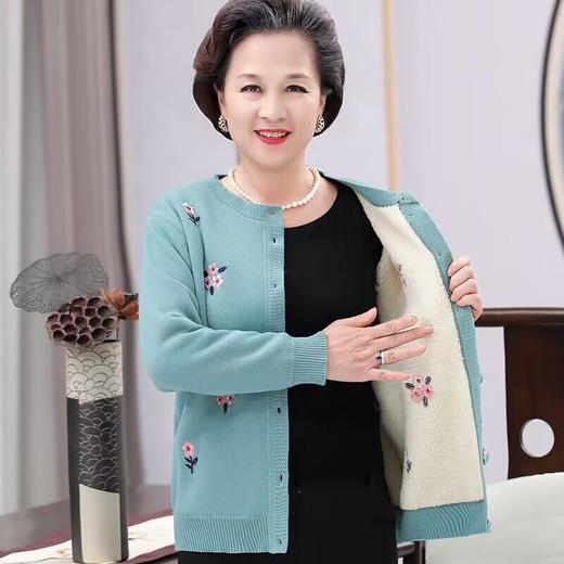 【加绒保暖针织衫】秋冬奶奶装  长袖毛线衣  中老年妈妈绣花外套 商品图1