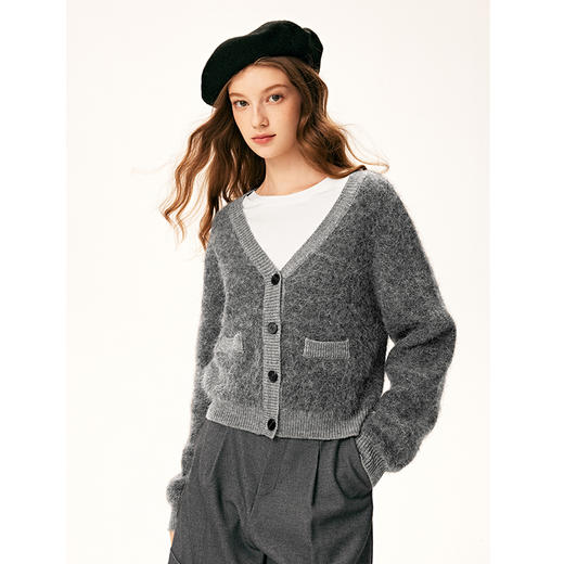 【严选】诗凡黎冬基础百搭v领小廓形开衫7E9133131 商品图0