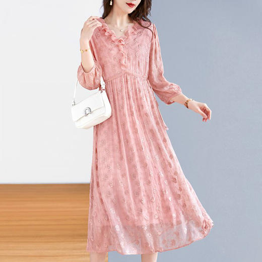 DD-新款真丝玫瑰刺绣顺纡缎连衣裙女气质桑蚕丝绣花裙子 商品图2