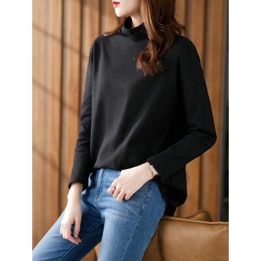 【现货7天】半高领打底衫女2023秋季新款韩版百搭中长款宽松时尚T恤上衣 商品图4