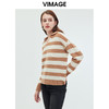 VIMAGE纬漫纪秋季新款100%棉羊毛撞色条纹显瘦百搭基础简约针织衫VC2301210 商品缩略图8