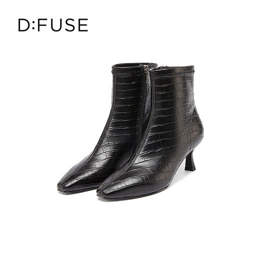 DFuse冬方头细跟弹力瘦瘦靴高跟短靴女显高显瘦绒面DF34116105 商品图5