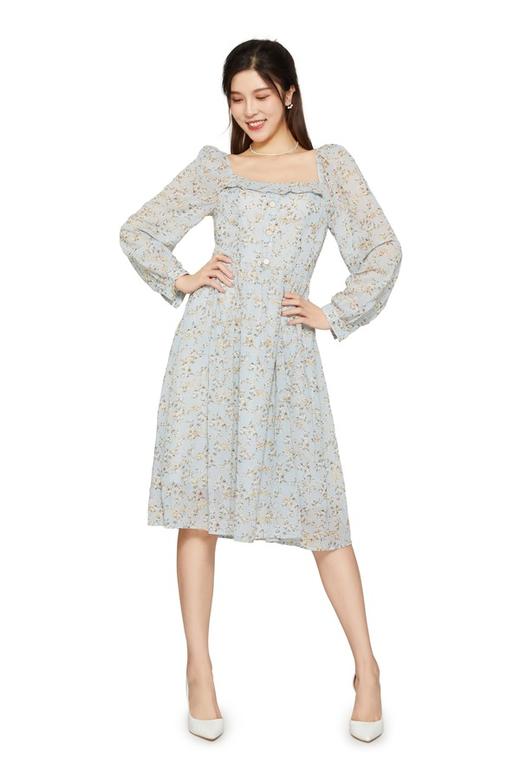 Le Malene 浅蓝色碎花雪纺连衣裙 9598 商品图1