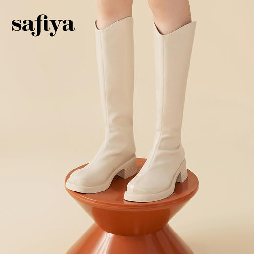 Safiya/索菲娅 2023冬季新品 潮流街头V口显瘦拉链厚底高筒骑士靴长靴 SF34117002/SF34119002 商品图1