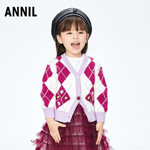 【实体店同款】女童甜美时尚学院风V领针织开衫2023年秋季新款安奈儿童装XG334502 商品图2