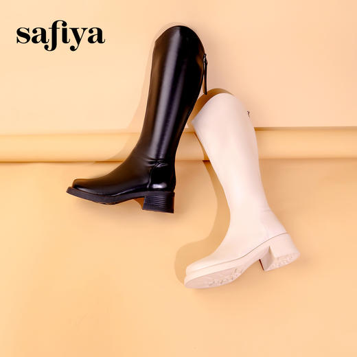 Safiya/索菲娅 2023冬季新品 潮流街头V口显瘦拉链厚底高筒骑士靴长靴 SF34117002/SF34119002 商品图6