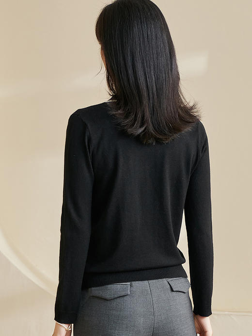 慵懒撞色针织衫 V领+飘带显脸小/显比例 米思阳2026春季新款简约设计感针织衫撞色v领长袖修身上衣女2773 商品图2