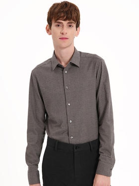 callisto松果褐格纹混纺长袖衬衫 FSSTL235C BR
