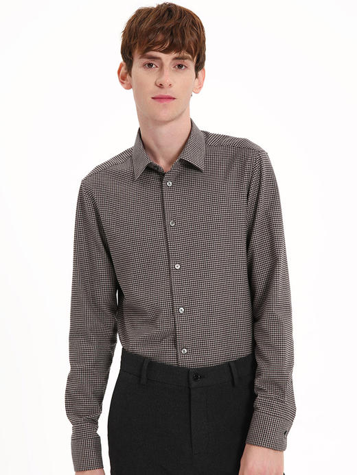 callisto松果褐格纹混纺长袖衬衫 FSSTL235C BR 商品图0