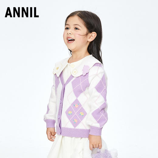 【实体店同款】女童甜美时尚学院风V领针织开衫2023年秋季新款安奈儿童装XG334502 商品图1