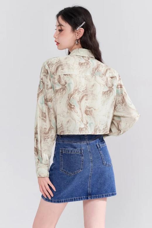 WESTLINK/西遇 艺术抽象印花长袖百搭衬衫上衣 17105 商品图7