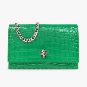 ALEXANDER MCQUEEN 亚历山大.麦昆 女士鳄鱼纹皮革 Skull 单肩包 绿色 613088 1HBUC 3510
