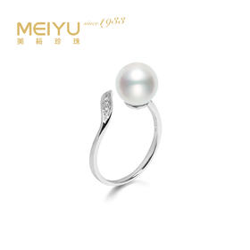 美裕 金18K海水珍珠戒指 8-8.5mm 开口戒100674