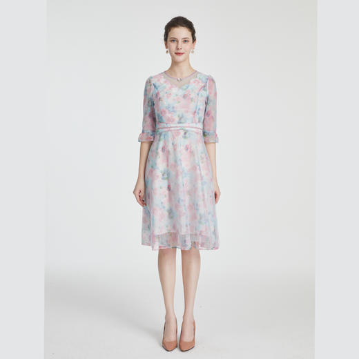 司歌印花网纱亮片先手中袖连衣裙A881188 商品图2