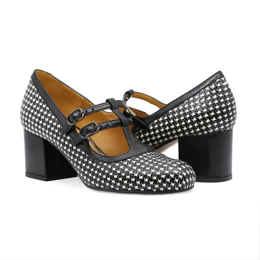 #限时特价#西班牙原产优雅舒适时尚经典MaryJane玛丽珍款女时装鞋22447-黑白千鸟格 商品图5