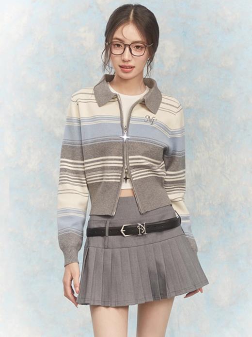 NTOT/NOTWT23237/双开拉链灰蓝针织开衫 商品图1