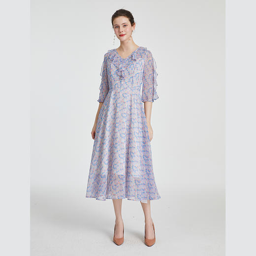 司歌波点荷叶雪纺显瘦中袖连衣裙A881276 商品图4