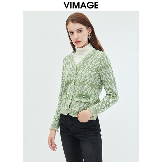 VIMAGE纬漫纪秋季新款羊毛时尚通勤气质百搭短款针织开衫VC2301216 商品图1