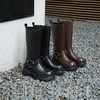 西遇厚底骑士靴女2023新款秋季美式复古机车宽筒中筒靴棕色长靴子21933990 商品缩略图4