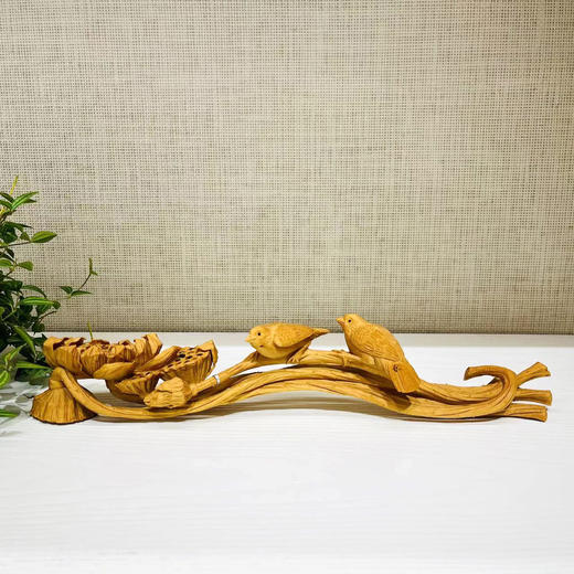 荷趣(翠鸟荷花)°黄杨摆件 商品图0