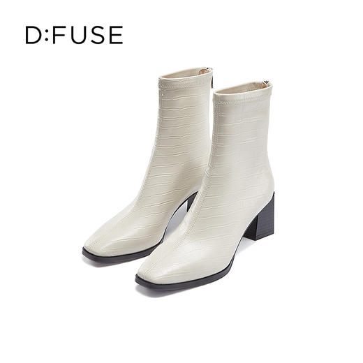 DFuse迪芙斯冬款方头鳄鱼纹粗跟短靴女DF34116048 商品图2