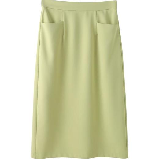 百姿 秋季新品经典百搭纯色后开叉半身裙通勤风高腰口袋包臀裙 商品图4