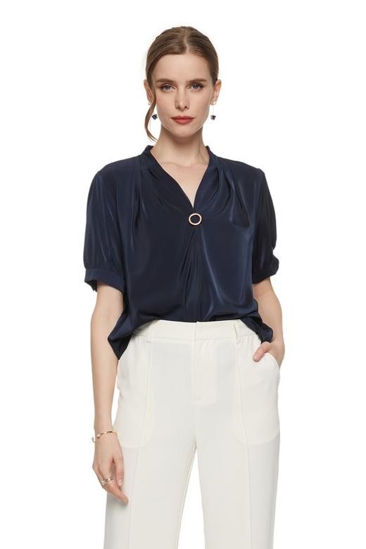 J+C 环扣饰海军蓝V领上衣 7559 商品图0