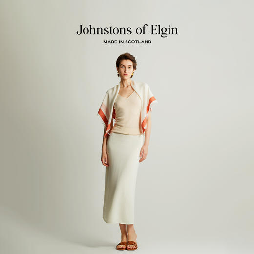Johnstons of Elgin条纹镶边羊毛混纺大方巾 商品图1