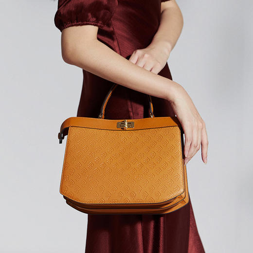 保兰德PLD东方雅奢45度老花经典系列头层牛皮风琴包斜挎手提包通勤必备女包 商品图1