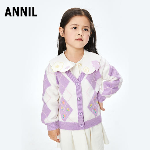 【实体店同款】女童甜美时尚学院风V领针织开衫2023年秋季新款安奈儿童装XG334502 商品图0