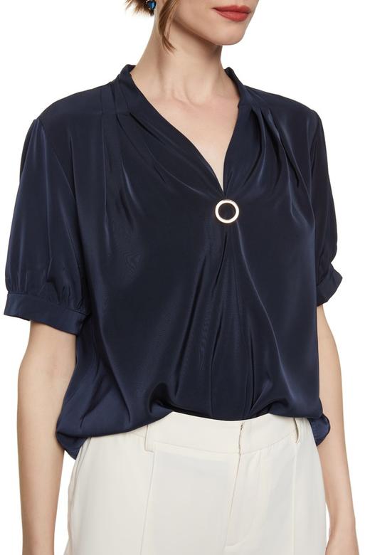 J+C 环扣饰海军蓝V领上衣 7559 商品图2