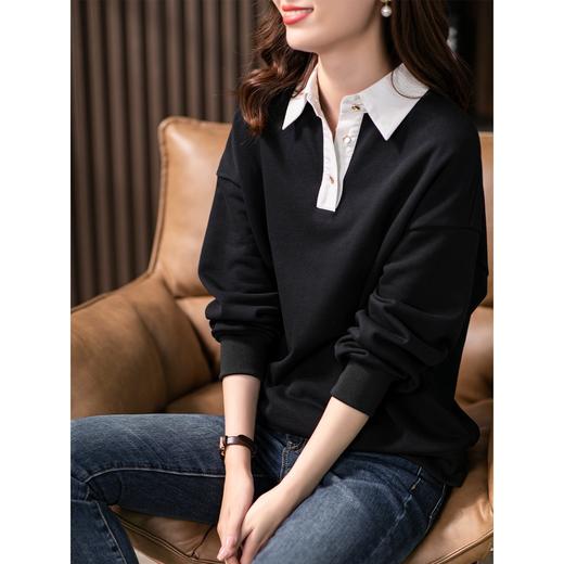 【现货7天】长袖T恤女2023秋季新款韩版宽松时尚黑色休闲百搭体恤上衣 商品图3