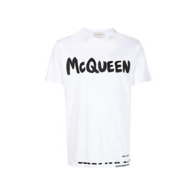 ALEXANDER MCQUEEN 亚历山大.麦昆 男士棉质字母徽标印花圆领短袖T恤 白色 622104 QTZ57 0900