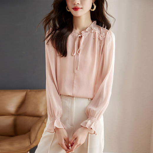 秋季新款，长袖雪纺衫系带木耳甜美淑女上衣时尚洋气小衫KQL-B15N2822 商品图4