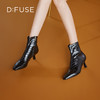 DFuse冬方头细跟弹力瘦瘦靴高跟短靴女显高显瘦绒面DF34116105 商品缩略图7