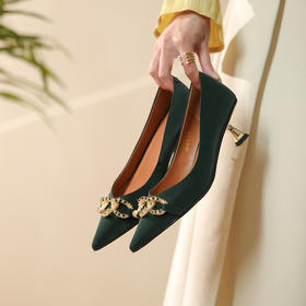 优雅复古，丝光小羊皮里外全皮金属扣件高跟鞋MQ-A10-43