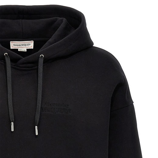 ALEXANDER MCQUEEN 亚历山大.麦昆 男士棉质字母刺绣徽标连帽卫衣 黑色 722257 QVX63 1000 商品图2