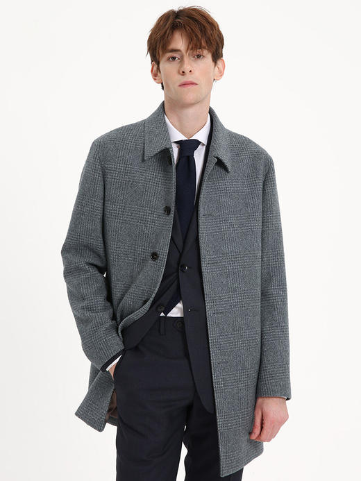 callisto灰色绵羊毛棋盘格翻领大衣 FSFEC108C GY 商品图1