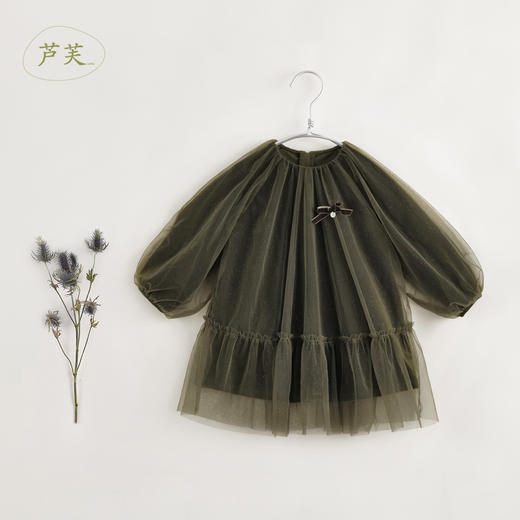 【马克珍妮 芦芙】秋装新款 女童阳光绒蝴蝶结网纱连衣裙231576 商品图1