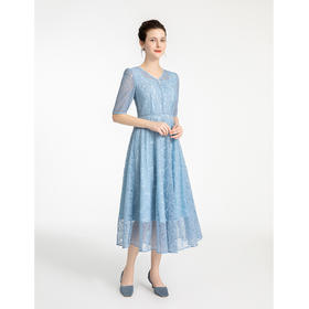 司歌蕾丝显瘦V领中袖长裙连衣裙A881260