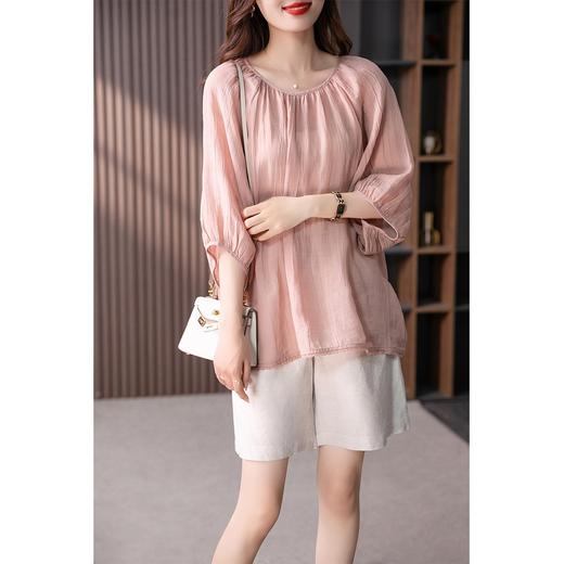 【现货7天】复古苎麻衬衫女休闲2023夏季新款法式灯笼袖宽松显瘦纯色上衣 商品图0