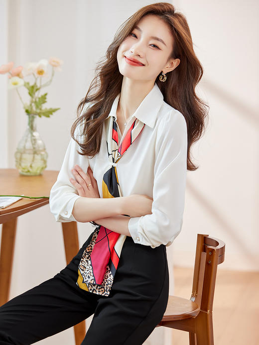 姜黄色长袖衬衫，早秋季设计感小众休闲通勤上衣职业轻熟套装QL-Q-6901 商品图3