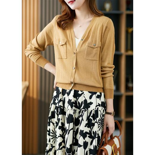 现货7天】V领针织开衫女夏秋薄款2023新款小外套羊毛长袖针织衫上衣 商品图1