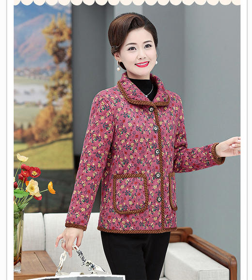【加绒碎花小棉袄】妈妈秋冬装小棉衣  短款棉服外套洋气  中老年人大码 商品图7